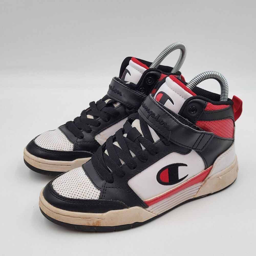 Champion Arena Power Hi Top Leather Sneakers Shoes Red White Black Boys Youth 5Y